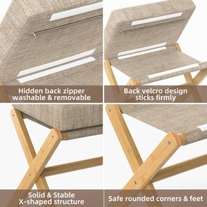 Reposapiés <span class=keywords><strong>de</strong></span> Madera Plegable con Cojín Suave, Otomana Moderna con Cojín <span class=keywords><strong>de</strong></span> Espuma X <span class=keywords><strong>de</strong></span> Bambú - Product Image 2