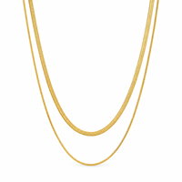 Collier double couche en chaîne serpent doré et argenté, motif chevrons plat, pour femme, bijoux quotidiens, vente en gros