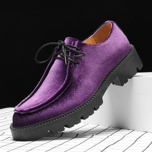 Chaussures d'affaires imperméables épaisses violettes pour l'automne, style Oxford décontracté, mocassins pour hommes faits à la main, chaussures de mariage à plateforme avec soutien de la voûte plantaire - Product Image 4