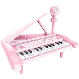 Teclado para crianças, presente de aniversário, música, crianças, piano, brinquedo rosa, 3-6 anos de idade, meninas e meninos, mini piano eletrônico com microfone