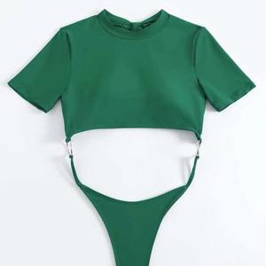 Traje de baño de una pieza con Tanga de corte alto de Color sólido sexy para mujer Diseño de espalda abierta Ecológico para piscina <span class=keywords><strong>Playa</strong></span> Ropa de vacaciones - Product Image 5