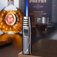 Briquet torche à gaz métallique coupe-vent portable, flamme jet de butane gonflable pour cigares, allumage de cuisine et barbecue avec ouvre-bouteille