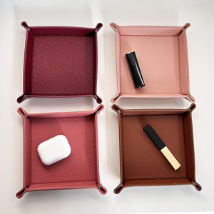 Caja de almacenamiento de cuero PU de lujo para viajes de Hotel, bandeja de escritorio para valet, joyería, cosméticos, organizador de llaves, bandeja de botones plegable - Product Image 1