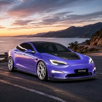 Pour Tesla Model S 2024 et versions ultérieures, Kit carrosserie complet en fibre de carbone sèche style V : Lame avant, Diffuseur arrière, Canards de pare-chocs, Aileron arrière, Capot