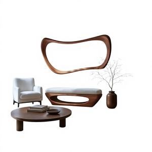 Handmade Walnut Wood Art Deco Asymmetrical Wavy <b>Lightweight</b> Eco Friendly Wall <b>Mirror</b> Home Decor Cheap Price - Product Image 1