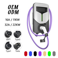 Nouvelle borne de recharge murale OEM pour véhicules électriques, utilisation domestique et extérieure, 11 kW, 22 kW, station de recharge AC, type 2, IP65, certifiée TUV/CE/CB, 5 m, entrée 220-450 V