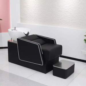 เก้าอี้สระผมหนังสังเคราะห์ทันสมัยพร้อมอ่างเซรามิกสำหรับร้านทำผม - เฟอร์นิเจอร์ร้านเสริมสวยคุณภาพสูงทนทาน - Product Image 1