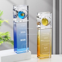 Trophée en cristal fabriqué en Chine, personnalisé, créatif, boule de couleur, entreprise, entreprise, employés exceptionnels, récompense, souvenir, boîte cadeau avec inscription