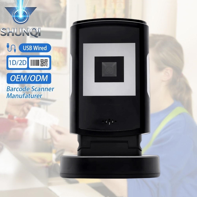 SHUNQI USB Wired Desktop Barcode Scanner 1.8m Cable CMOS 1D 2D for Checkout Counter POS System