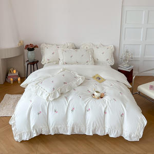 Ensemble <span class=keywords><strong>de</strong></span> Literie Style <span class=keywords><strong>Princesse</strong></span> Toutes Saisons Épais 300TC 100% Coton Lavé Tissé Volants Cœur Girly Jupe <span class=keywords><strong>de</strong></span> <span class=keywords><strong>Lit</strong></span> Universelle - Product Image 1