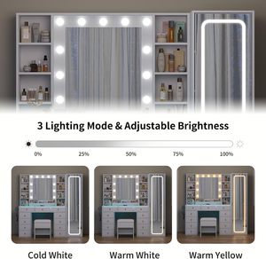 Modern Wood <strong>Vanity</strong> <strong>Desk</strong> <strong>with</strong> Mirror Full Length 11 <strong>Drawers</strong> Glass Dressing Table for Bedroom Livingroom - Product Image 4