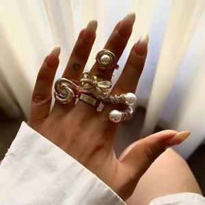 Fashion <b>Rings</b> Women's Gold Tone Bowknot Pearl Geometric Design <b>Statement</b> Jewelry Gift Occasion Accessory - Product Image 2