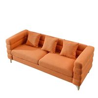 Canapé deux places pour salon d'appartement, en tissu Teddy orange, avec pieds en métal doré, canapé rembourré moderne