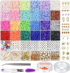 24 Colors DIY Polymer Clay <strong>Beads</strong> <strong>Kit</strong> 6mm 6000pcs Ceramic Flat Heishi Alphabet <strong>Beads</strong> for Jewelry Bracelet &amp; Necklace Making - Product Image 1
