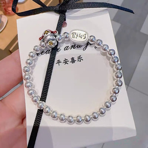 Pulsera de Plata de Ley S925 con Diseño de Pequeño Dios de la Fortuna y Acabado Esmaltado, Abalorios de la Suerte para Mujer, Diseño de Dibujos Animados, Uso Diario - Product Image 3
