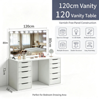Table de toilette moderne en MDF avec miroir sur pied éclairé par LED, grand rangement, table de maquillage avec 10 tiroirs, meubles de chambre à coucher
