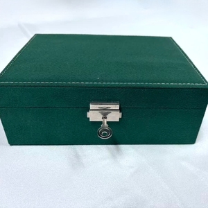 Large Capacity Rings Necklaces Earrings Watches Storage Case <strong>Antique</strong> Double Layer Green Velvet <strong>Jewelry</strong> Organizer <strong>Box</strong> with Lock - Product Image 6