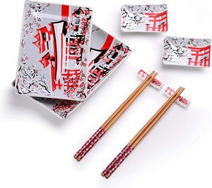Ensemble de fabrication de Sushi en porcelaine moderne 2 baguettes en bambou 2 bols à tremper lavable au lave-vaisselle fait <span class=keywords><strong>maison</strong></span> - Product Image 4
