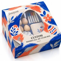 Boîte cadeau en bois personnalisée avec logo, pour œufs de Pâques, avec base et couvercle rigides, fenêtre transparente en PVC, impression CMYK et pelliculage brillant