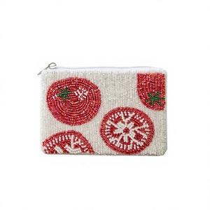 Pochette zippée rectangulaire à motif de tomates perlées, faite à la main, pour usage quotidien décontracté, perles de verre - Product Image 1