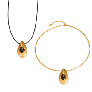 18K Gold Plated Agate Leather <strong>Cord</strong> Necklace - INS Trendy Water <strong>Drop</strong> <strong>Pendant</strong> for Women Daily Wear - Product Image 5