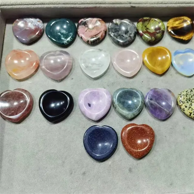 wholesale spiritual semi-precious stone 40mm pocket natur colorful mixed quartz worry stones thumb crystal hearts for gift