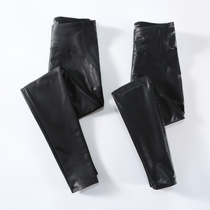 Leggings Skinny Sexy a vita media da <span class=keywords><strong>donna</strong></span> 2023 <span class=keywords><strong>in</strong></span> finta pelle di pecora e finta cucitura nera opaca - Product Image 5