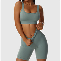 Ensemble de yoga côtelé sans couture 4 pièces pour femme, vêtements de sport personnalisés avec logo 2026, leggings et tenue de gym active