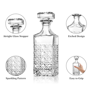 דיקנטר ויסקי קריסטל עם פקק זכוכית למשקאות חריפים, יין, בורבון, וודקה, ברנדי או בקבוק שטיפת פה - Product Image 3