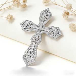 CUSTOM SILVER 10K/14K/18K GOLD PLATED LAB GROWN CVD DIAMOND CLASSIC ENGAGEMENT GIFT SWEATER <b>CHAIN</b> NECKLACE <b>CROSS</b> PENDANT - Product Image 2