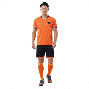 <b>Men's</b> Orange Soccer Jersey Set Short Sleeve Crew Neck <b>Black</b> Shorts <b>Socks</b> Moisture Wicking All Seasons Athletic Fit - Product Image 1
