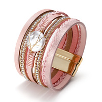 Cuir multicouche pour femmes de Style bohème fait à la main pour Bracelet Bracelets de chaîne de mode avec fermoir à boucle magnétique breloque flèche