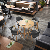 Ensemble de table et chaises de négociation rondes en bois massif moderne, usage commercial, 4 chaises, ensemble de salle à manger pour restaurant, salon