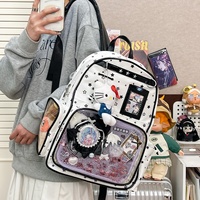 Sac à dos transparent 2D en tissu Oxford pour jeunes filles du collège/lycée, avec imprimé étoiles et emplacement pour badges, doublure en nylon