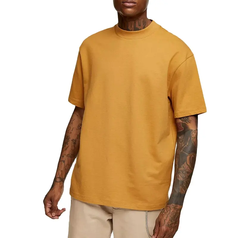 2022 schwerer T-Shirt mit dickem Kragen Custom Mock Neck Boxy Fit Herren T-Shirt