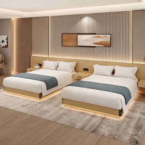 Juego de Muebles para Dormitorio de Hotel B&B, Estilo Minimalista, Cama King Size de Madera Gris, Mesa de Noche Tapizada - Product Image 1