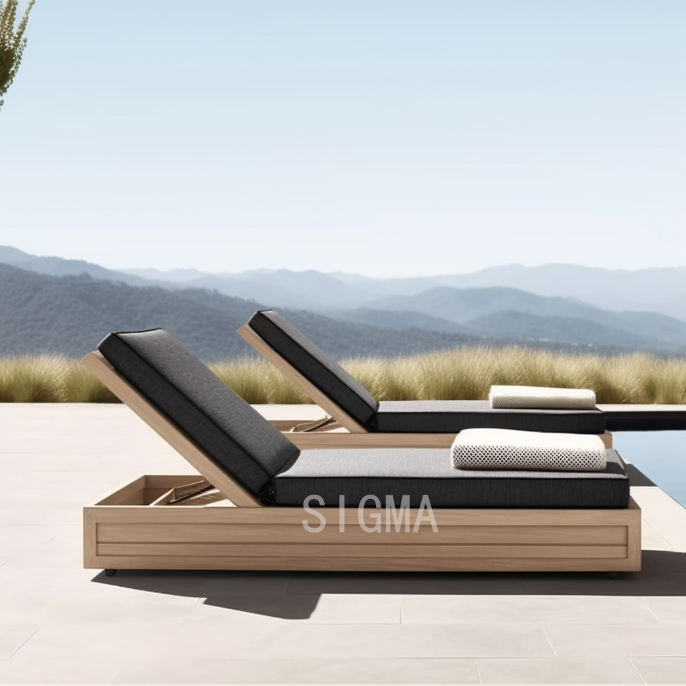 New Arrival Outdoor Lounge Set  Patio Garden Chaise Lounge Teak Sunbed Lounge