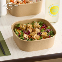 Envase de Alimentos Desechable con Logotipo Personalizado, Tazón Kraft Cuadrado, Caja de Papel para Llevar, Envase de Grado Alimenticio para Preparación de Comidas con Tapa