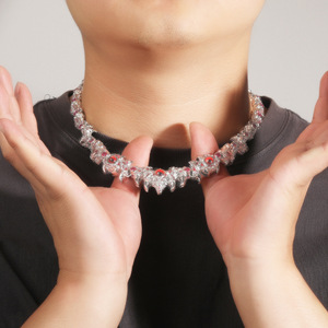Gargantilla exagerada de fantasía oscura, collar grueso de latón, espina, ojos rojos, cadena de 25mm, joyería de Hip <span class=keywords><strong>Hop</strong></span> para hombres, mosaico 5A, Zirconia cúbica - Product Image 6