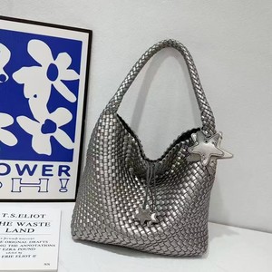 New Champagne <b>Gold</b> Woven Tote Elegant Large Capacity Bucket Shoulder Handbag for <b>Women</b> - Product Image 2