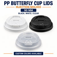 Couvre-gobelets en PP 90 mm, couvercles jetables pour gobelets en papier et en plastique, couvercles à boisson moulés par injection en forme de papillon