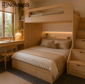 Cama litera compacta refinada con solución inteligente para dormir compartido, ideal para habitaciones infantiles, hostales familiares y proyectos de dormitorios. - Product Image 1