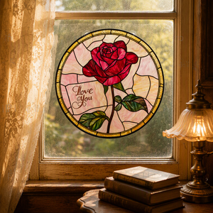 Handgefertigtes Anpassbares Buntglas-Fensterdekoration mit Rosen-Herz-Motiv für Weihnachten, Valentinstag und Liebesanlässe, Marke <span class=keywords><strong>YUMAN</strong></span> - Product Image 2