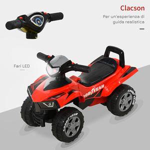 HOMCOM-Bicicleta cuádruple de juguete para niños de 18 a 36 meses con licencia GOODYEAR con luces y sonidos realistas, rojo y negro, 60x31x42cm - Product Image 4