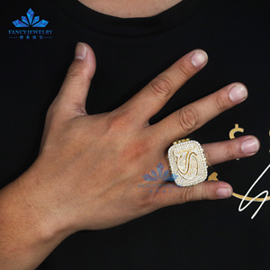Tùy Chỉnh Cuba Mens Kích Thước Lớn Nhẫn Đồ Trang Sức Mỹ Moissanite Kim Cương Tên Thư Rings14k Và 18K Mạ Vàng 925S Nhẫn Cho Người Đàn Ông - Product Image 5