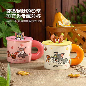 Tazza in ceramica di <span class=keywords><strong>Tom</strong></span> <span class=keywords><strong>e</strong></span> <span class=keywords><strong>Jerry</strong></span> con manico rosa <span class=keywords><strong>e</strong></span> arancione, stampa serigrafica, regalo per uso domestico - Product Image 2