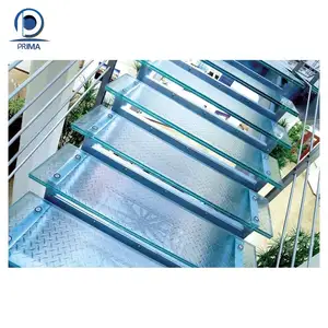 Prima tùy chỉnh thiết kế hiện đại bán Hot Glass cầu thang với Glass Tread và lan can