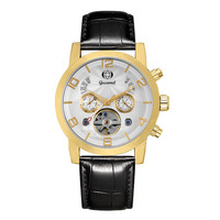 Montre mécanique automatique pour homme, multi-calendrier, calendrier ouvert, mois, année, sous-cadran, bracelet en cuir, montre-bracelet de luxe