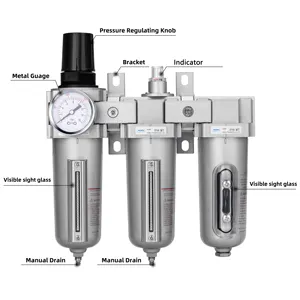1/2" NPT Industrial Grade 3 Stage Pneumatic Frl Unit Air Treatment Unit -Particulate Filter Coalescing Air Filter Regulators