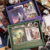 Coffret Cadeau Journal Floral Rétro avec Rideau Transparent, Autocollants et Matériaux DIY